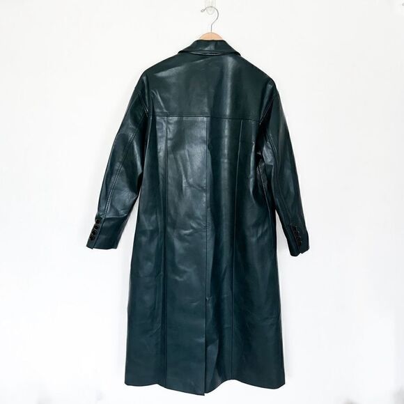 DEPT. ANONYM Women’s Forest Evergreen Vegan Leather Pinch Pleat Trench Coat - Picture 2 of 16